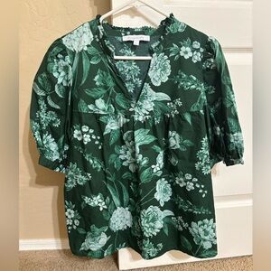Sugarlips Dark Green Floral Peasant Blouse